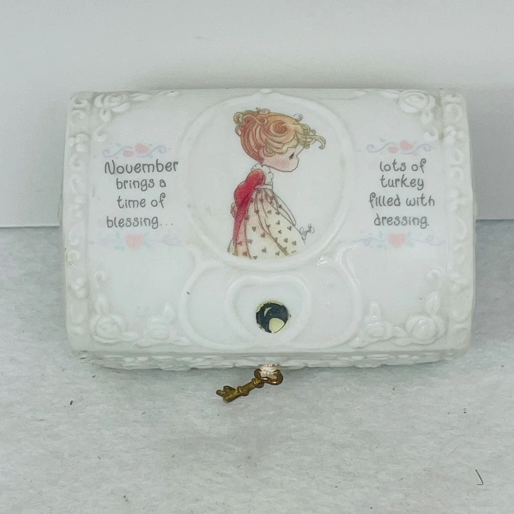 November Topaz Porcelain Treasure Chest Trinket Box White Ceramic Birthstone